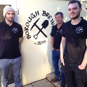 Borough Arms landlord Kevin flanked by brewers Joel and Dean.