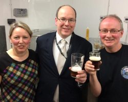 Prince Albert of Monaco with Jo and Richard Bennett at the Pilot of Mumbles.
