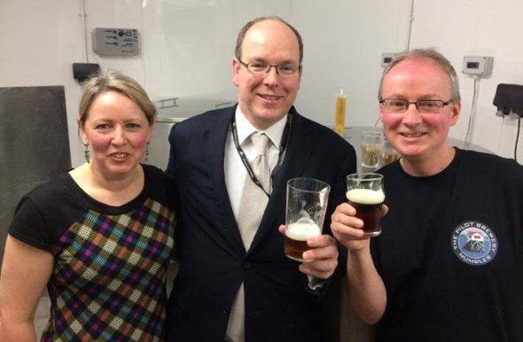 Prince Albert of Monaco with Jo and Richard Bennett at the Pilot of Mumbles.