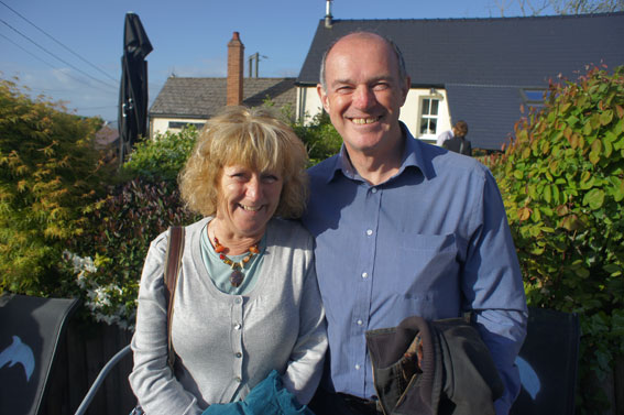 Paula and Steve Smart enjoying early evening sunshine in the beer garden of the Dolphin Inn, Llanrhidian.