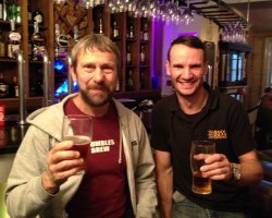 Rob Turner of Mumbles Brewery (left) and Roy Allkin of Boss Brewery raise a glass to getting their beers into the Great British Beer Festival.