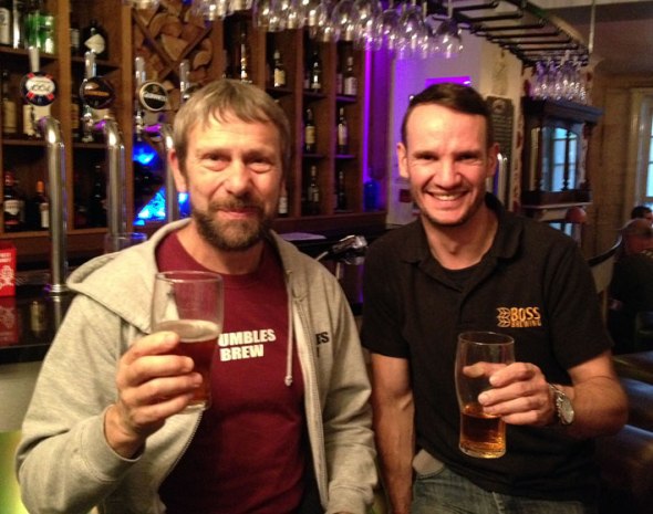 Rob Turner of Mumbles Brewery (left) and Roy Allkin of Boss Brewery raise a glass to getting their beers into the Great British Beer Festival.