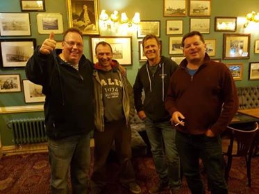 From left to right, in The Queen's Hotel, Nigel Ace, Paul Rabaiotti, Richard Baker and Robert Jenkins. Old school chums!
