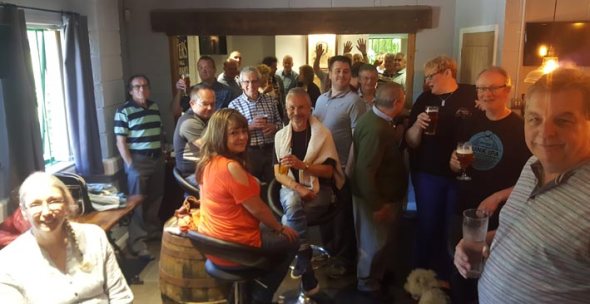 Swansea branch Camra members at their AGM at Tomos Watkin brewery.