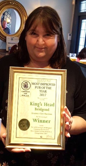 Clare Harrison of the Gower Inn with her Camra award.
